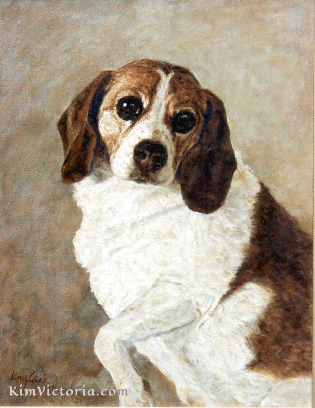 Oil painting Lady Beagle in the style of Rembrandt by Kim Victoria